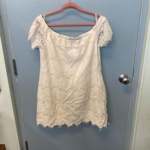 city chic lace off shoulder mini dress